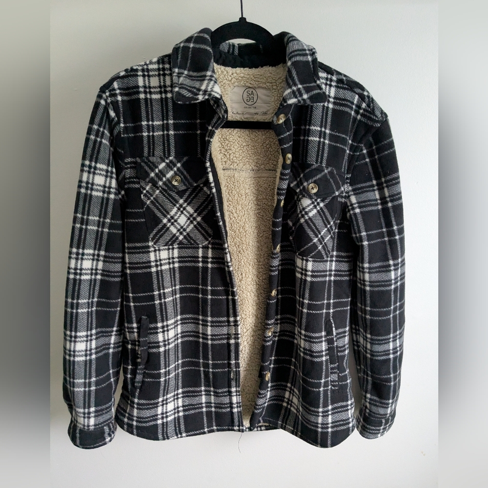 Black and White Plaid Sherpa Lined Jacket